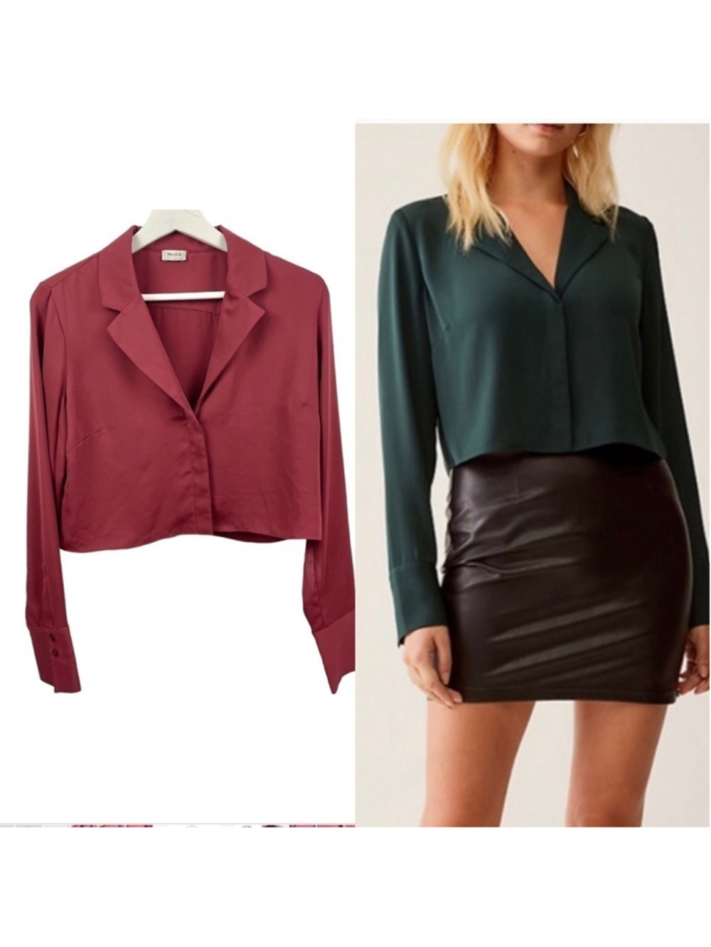 Talula Wine Red Cropped Button Up Blouse Size S